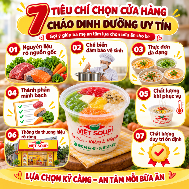 Cửa hàng cháo dinh dưỡng uy tín: 7 tiêu chí giúp ba mẹ lựa chọn đúng