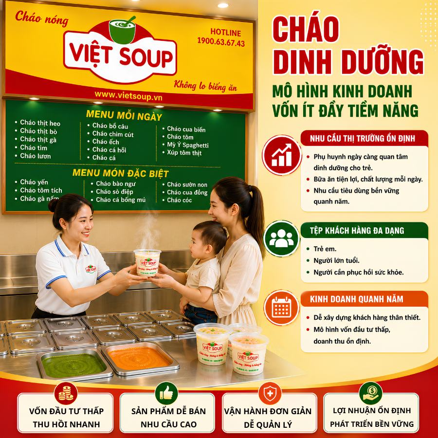 Kinh Doanh Vốn Ít Với Cháo Dinh Dưỡng – Cơ Hội Khởi Nghiệp Cùng Việt Soup